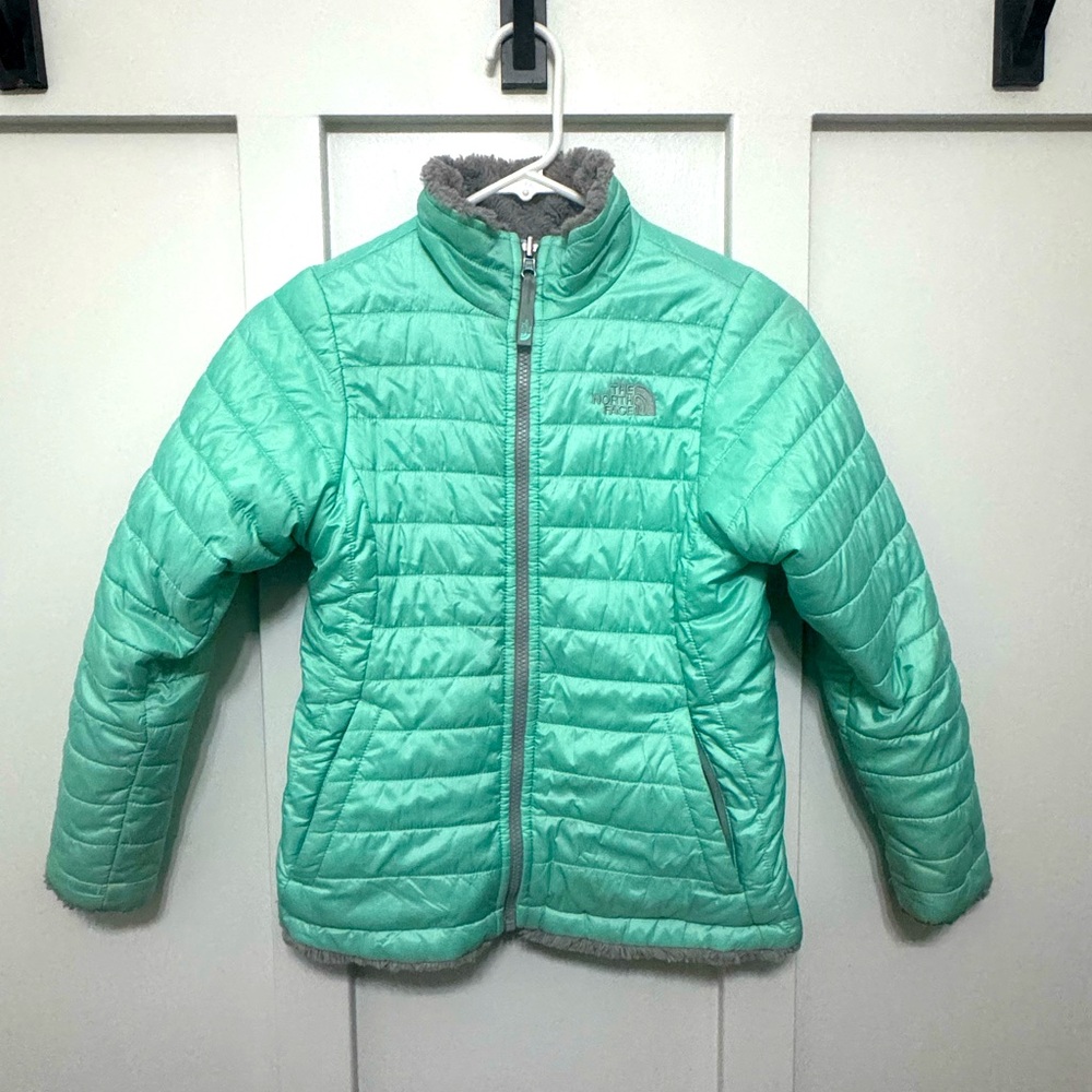 The North Face Girls' Reversible Mossbud Swirl Jacket M 10/12 Ice Green